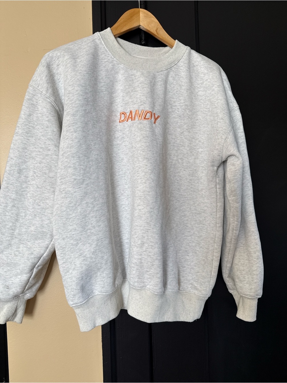 DANDY Light Heather Gray Crewneck Sweatshirt with Orange Embroidery
